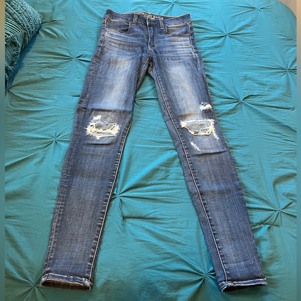 AEO high rise slim fit jeans with “worn” look - 2